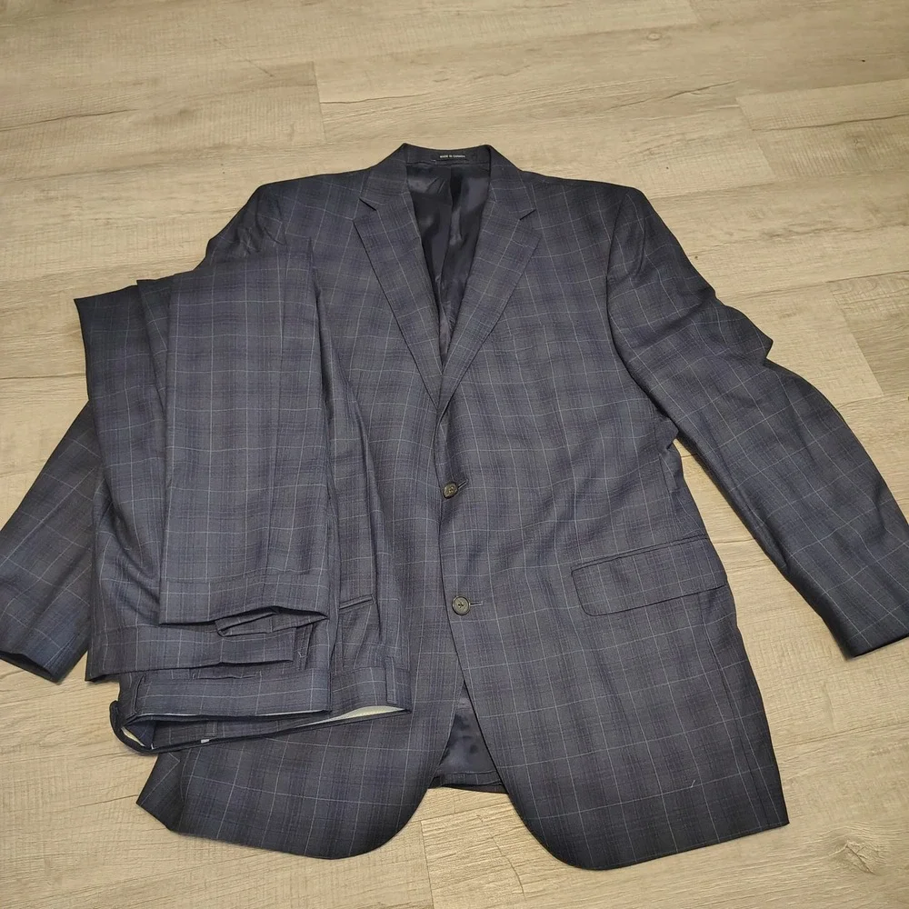 Cremieux Loro Piana Wool Suit Blue Glen Plaid 2 Button Blazer Pants 44 Long